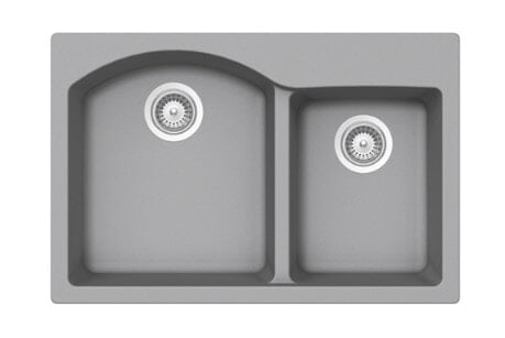 Double Offset Bowl, D-Shaped, Low-Divide, Granite Comp - Light Grey