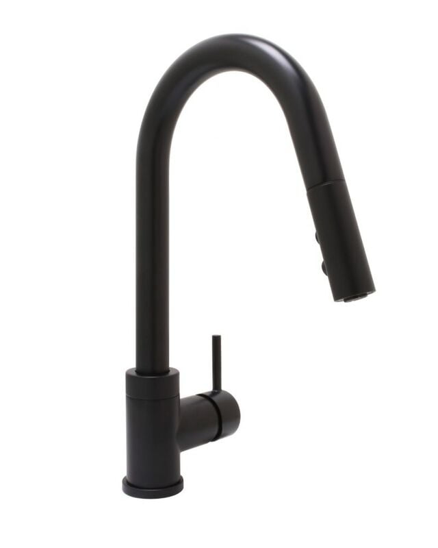 Faucet Kitchen Gooseneck w/ Pull-Down Sprayer - Modern B - Matte Black