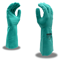 Chemical Resistant Nitrile Green Gloves, Flock Lined, 12 pairs, Size 11 / X-Large