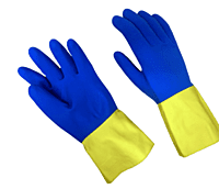 Blue Neoprene on Yellow Gloves, Flock Lined, 12 pairs, Size 8 / Small