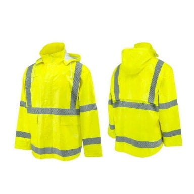 Hi-Vis Rain Jacket w/ Detachable Hood - L